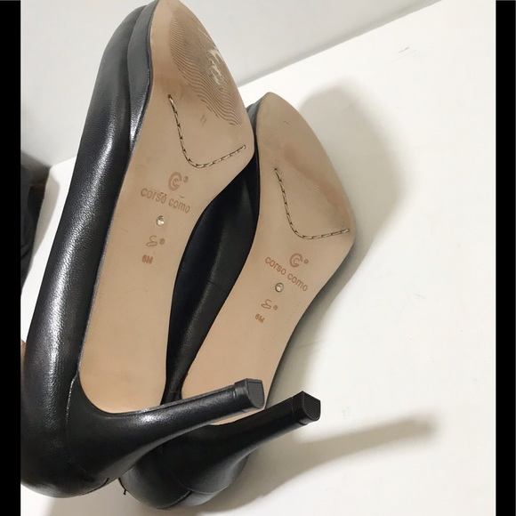 Corso Como 6 Black Leather Pumps Heels Platform - Picture 5 of 5